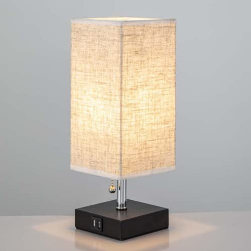 SSNCcNC Tischlampe Tischleuchte mit USB Modern Nachttischlampe Mit Zugschalter Mit Stoffschirm E27 Schreibtischlampe Nachtlicht Tischlampen Wohnzimmer Büro Kinder Schlafzimmer Tischbeleuchtung
