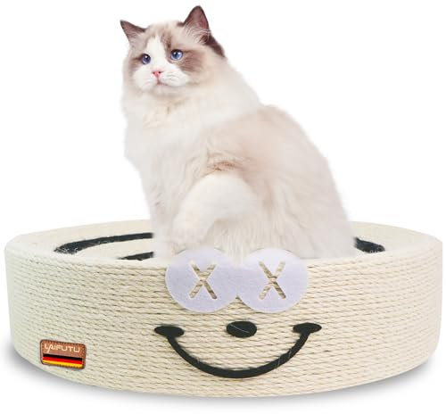 LaifuTu 2 In 1 Katzenbrett - Kratzbrett Mit Naturbelassenem Sisal, Runde Multifunktion Kratzpappe, Zubehör Zur Förderung Guter Gewohnheiten (40x40x13CM)