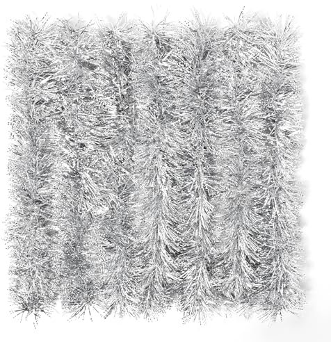 Silber Weihnachten Lametta Girlande, 12M Metallisch Weihnachtsbaum Girlande Dick Glänzend Girlande Christmas Tree Hängende Dekoration für Weihnachten Party Außen Innen Dekorations