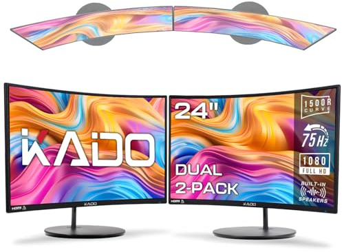 Kado Configuration de deux moniteurs – Lot de 2 haut-parleurs incurvés 24 1920 x 1080 pour ordinateur 1500R 75 Hz Montage VESA HDMI Gaming de bureau Hybride Haut-parleurs intégrés (C24X Dual Series)
