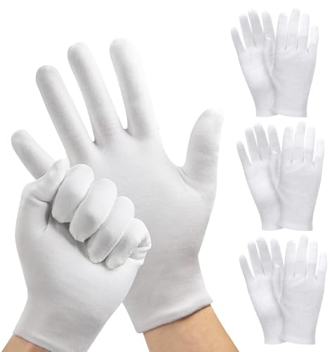 COWANIEE 4 Pairs Large Cotton Gloves, Soft Stretchable White Cotton Gloves for Men and Women (XL)