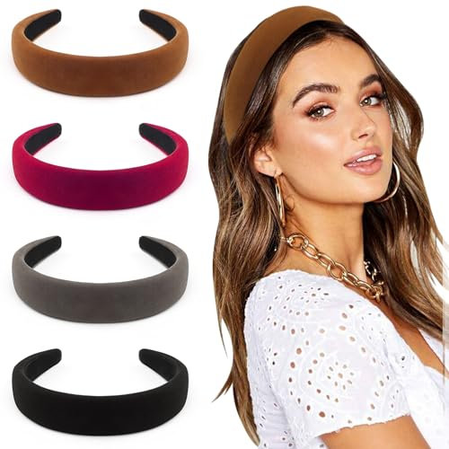 DRESHOW 4 Pièces Bandeaux pour Femmes et Filles Velours Doux Bandeau Mode Boho Large Barrettes à cheveux Non glissant Cheveux Accessoires