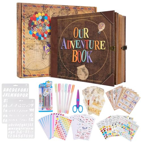 Adventure Book Fotoalbum 146 Seiten,Mit Vintage-SchlöSser Our Adventure Book,3d GepräGte Cover-Design,Scrapbook Album For Men/Kreative Geschenke/Valentinstag
