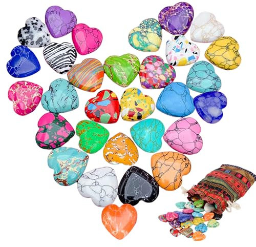 30 Stück Heilstein, Herzsteine edelstein, Glücksstein, ﻿﻿Heilung Kristall Edelsteine für Liebhaber, Mineralien Heilsteine, für Meditation, Chakra, Energieausgleich (30)