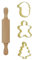 Zenker Christmas Baking Set, 4 Pieces - Biscuit Cutter Set, Wooden Rolling Pin, Santa, Gingerbread Man, Christmas Tree Cookie Cutters, Gold