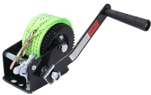 600Lbs Heavy Duty Hand Winch, 2 Way Ratchet Manual Operated Hand Crank Winch with 5M Polyester Strap and Hook, Portable Boat Trailer Winch Rope Crank for Pulling Truck