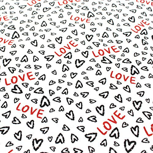VmG-Store 1m Baumwollstoff zum Nähen 100% Baumwolle Nähstoff KEINE Meterware Kinderstoff Patchwork DIY Basteln Quilten Handwerken (Herzen und Love Schriftzug Bb009)