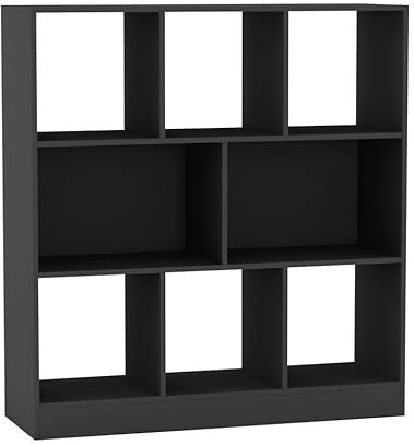 URBNLIVING 8 Cube Black Asymmetrical Storage Side Cabinet Freestanding Wooden Bookcase Shelve 3-Tier Square Organiser Home Display Rack Unit for Living Room Office Hallway