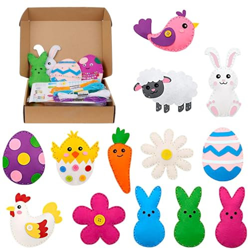 CAUTIOUS Nähset Kinder Ostern Filz Nähen Kinder DIY Art Craft Filz Kreativ Filz Bastelset Nähen Set Kinder für Ostern Dekoration Kinderbastelset Nähset (Ostern Muster)