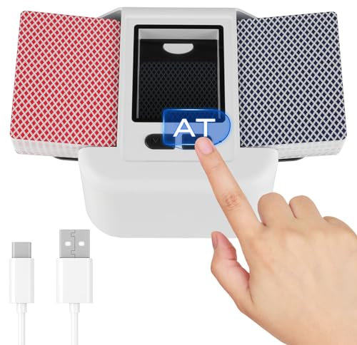 HOTUT Automatischer Kartenmischer, Wiederaufladbar Kartenmischmaschine, Auto und Manuellen Modus,1–2 Kartendecks, geräuscharm Shuffling Maschine für Kartenspiele, Texas Hold'em, Poker, UNO, Blackjack