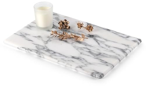 Cahzfie Luxuriöse Italien Naturmarmor Badezimmer Tablett, Marmortablett, Kerzentablett, Schmuckablage, Deko Tablett für Küchenspüle, Badezimmer, Arbeitsplatte, Schwämme, Kosmetik (Arabescato)