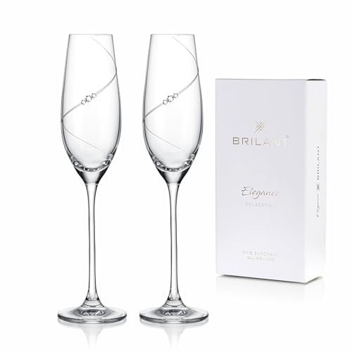 Brilant Siluette Sektgläser - Champagnergläser Set mit Premium-Kristallen und Spiraldesign, Handgefertigtes, modernes Design für Hochzeiten & besondere Anlässe, 2er Set - 210ml