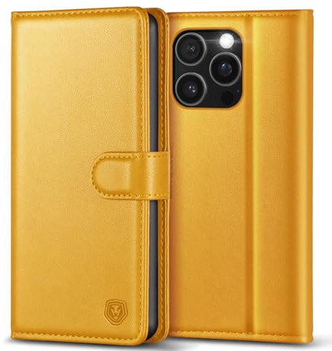 Kuafcase Compatible for iPhone 16 Pro Max Case with 4 Card Slots Magnetic Closure Kickstand Shockproof Protective Phone Case Compatible for iPhone 16 Pro Max - Yellow