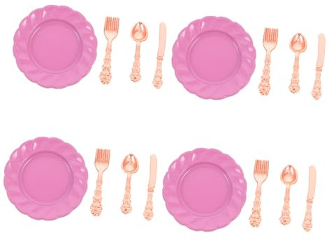 WEKAMOS Miniatura De Vajilla para Casa De Muñecas Set De 16 Piezas Platos Cucharas Tenedores Decoraciones
