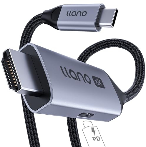 llano USB-C to HDMI 2.1 Cable 8K PD 100W Fast Charging (2M) | 1080P, 8K@60Hz, 4K@240/144/120Hz, Unidirectional Adapter, Compatible with Thunderbolt 5/4/3, iPhone 17/16/15, etc.