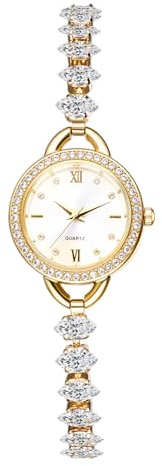 JewelryWe Damenuhr Kleine Diamant Uhren Glitzer Strass Analog Quarz Armbanduhr mit Schmalem Metallarmband Elegant Verstellbares Schmuckarmband Armkette mit Uhr Geschenk für Frauen Mädchen
