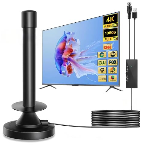 IGEAIIE 2025 Upgrade TV Aerial, Indoor TV Aerial HD for Smart TV with Signal Booster, Indoor aerial Strong Signal Support 4K 1080P Freeview Channels, TV Antenna Long Range With Magnetic Base