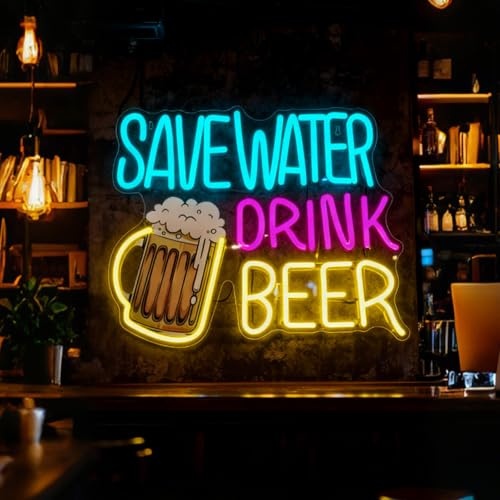 Save Water Drink Beer Neon Sign LED Beer Neon Lights for Wall Decor Dimmable USB Powered Neon Bar Signs for Home Beer Bar Man Cave Pub Restaurant Bistro Club Party 15.35”X12.2”