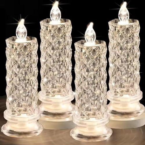 Peculiaral Flameless LED Candles, Flammenlose LED-Kerzen, Rose Shadow romantisch LED-Kerzen, batteriebetrieben, Kristall LED-Kerzelicht für Valentinstag Weihnachten Party Tischdekoration (4Stück)