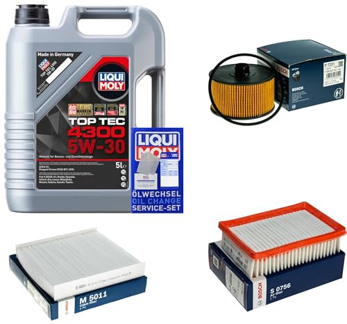 EISENFELS Inspektionspaket enthält 5 Liter Motoröl Top Tec 4300 5W-30 Ölfilter Luftfilter Innenraumfilter kompatibel mit Logan III 3K 1.0 TCe 100 Eco-G Jogger RK Sandero Clio V BF Captur II