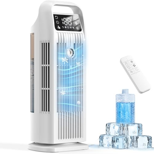 Mobile Klimaanlage ohne Abluftschlauch 6-in-1, Luftkühler mit Wasserkühlung, Mini Klimaanlage Mobil, Klimagerät, 120° Oszillation, 1200ML Tank, 1-12H Timer, Fernbedienung, Polarweiß
