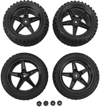 4 Stück 85 mm RC-Lkw-Räder mit 5-Stern-Felgen, Offroad-Reifen für 1/10 Scale Axial HSP Traxxas HPI, vorn 33 mm, hinten 42 mm Breite, 12 mm Sechskant-Gummireifen