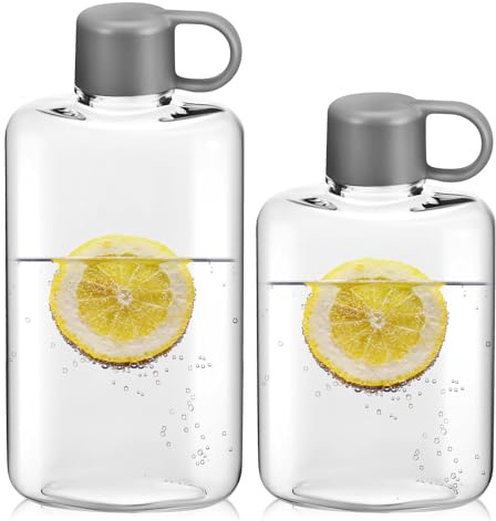 Toyvian 2 Pcs Portable Flat Water Bottle - Transparent Tritan Slim Drinking Bottle, Leak-proof & Reusable Drinking Flask for Handbag, Laptop Bag, Travel, Gym & Office (360ml 500ml)