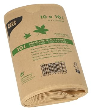 Papstar 1 Karton = 20x10 Kompostbeutel aus Papier 10 l 35 cm x 21 cm x 15 cm braun 14184