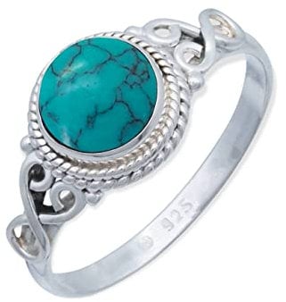mantraroma Damen Ring Silber mit Stein Türkis Edelstein türkis ausgefallen verspielt (MRG-024-15-(52))
