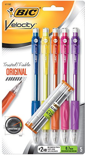 Bic Velocity – Lot de 5 porte-mines à mine solide, pointe moyenne (0,7 mm), écriture lisse et foncée