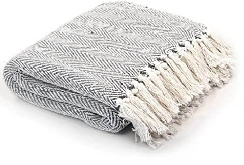 vidaXL Überwurf Baumwolle Fischgrätmuster 125x150cm Grau Tagesdecke Decke