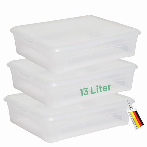 Novaliv 3x Aufbewahrungsboxen mit Deckel 13L transparente Boxen stapelbare Nestbar Storage boxes mit Clipverschluss Kunststoff BPA-frei 41x34x10 cm