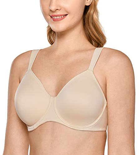 Delimira Women's Non-Padded Minimiser Bras Full Coverage Seamless Underwire Plus Size Smooth T Shirt Bra Beige 38G