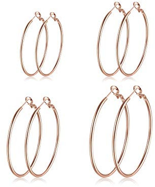 Creolen Silber 925 Ohrringe- 4 Paar Hypoallergen Große Huggies Creolen Silber Damen Ohrringe Silber 925 Set Piecing Schmuck zum Dankeschön Geburtstag Damen Herren Geschenke 30/40/50/60mm