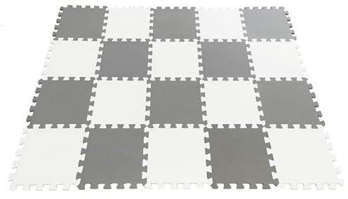 20 Pieces Foam Square Tiles, Interlocking Floor Tiles, Foam Play Mat Baby, Puzzle Floor Mats, Puzzle Play Mat for Kids, Exercise Gym Workout Mats – Color of Gray & White