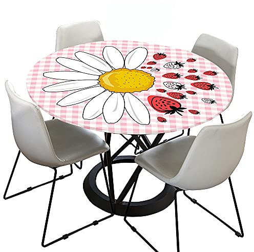 Chickwin-Shop Tischdecke Abwaschbar Rund 120cm, Elastisch Lotuseffekt Outdoor 3D-Druck Daisy Table Cloth für Garten Restaurant, Ideal für 100cm-110cm