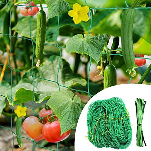 Kletternetz Rankhilfe 5 x 2m Netz Pflanze Spalier Netz für Gewächshaus Gartennetz für Kletterpflanzen Gurken Obst und Gemüse Kletternetz für Unterstützungsnetz mit 100 Pflanzenbindern