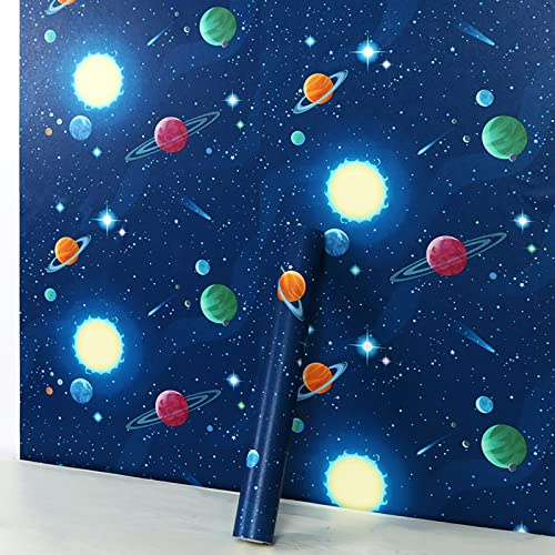 MyFun 11 Yards Solar Planets Wallpaper Self Adhesive,Fantasy Universe Star Peel and Stick Kids Boy Room Wall Decal 32.8 Ft X 17.9 inch