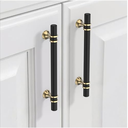9BUILD 10 Pack 128mm Black Kitchen Cupboard Handles - Zinc Alloy Matte Black Drawer & Door Handles