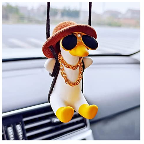 Auto-Anhänger, süßes Anime, kleine Ente, Schaukel, Auto-Rückspiegel, hängende Ornamente, Innendekoration, Zubehör, kompatibel mit Mädchengeschenken (Color Name : Brown Necklace Duck)