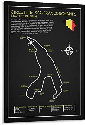 TUOAN Formel-1-Runway-Poster, Circuit De Spa-Francorchamps Heimdekor-Poster, Wandkunst, hängendes Bild, Druck, dekorative Farbe