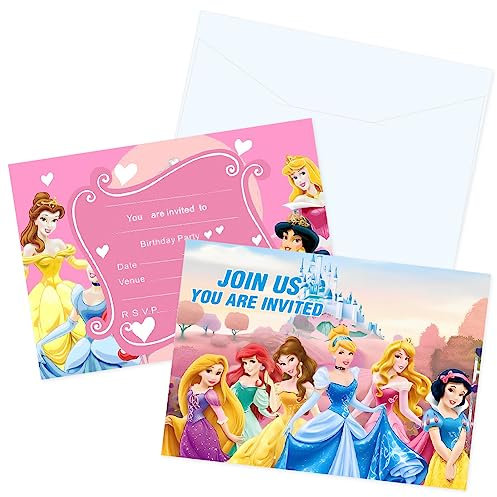 APDDHJ Princess Party Invites Kids Childrens Birthday Party Invitations with Envelopes Princess Party Invitations Birthday Cards Birthday Invitations(12 Invites & Envelopes)
