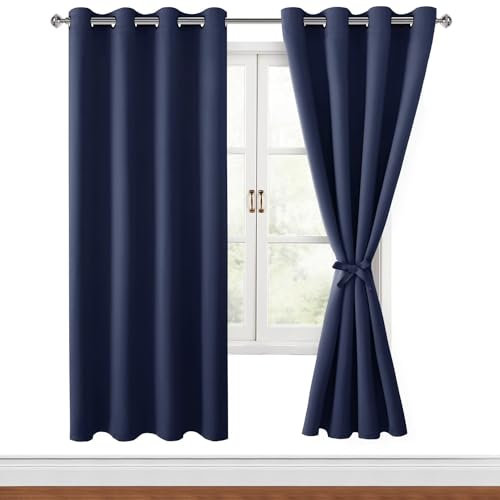 Hiasan Verdunklungsvorhänge Gardinen mit Ösen,Dunkelblau Blickdicht Vorhänge,2 Stück,140 x 200 cm (Breite x Höhe),weiche Schiebevorhänge für Schlafzimmer,Wohnzimmer usw.