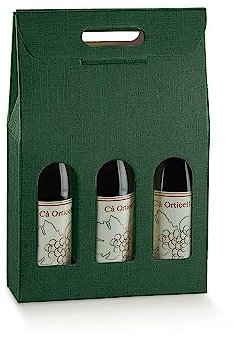 5 Scatole PORTABOTTIGLIE da 3 posti 27x9x38.5 cm con Finestre | 5 PORTA BOTTIGLIE 3 VANI CON MANICO MATRIMONI EVENTI SPECIALI (Seta Verde)