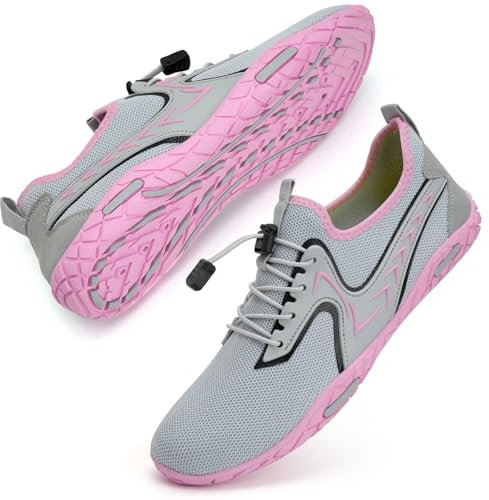 Badeschuhe Herren Damen Barfußschuhe Wasserschuhe Schwimmschuhe Strandschuhe für Surfen,Tauchen,Bootfahren,Gymnastik Fitness (91 grau rosa, 37EU)
