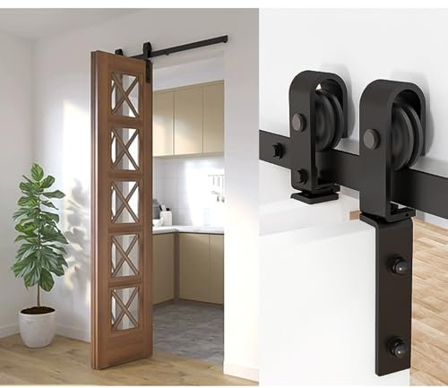 Folding Single Track Bypass Barn Door Hardware Double Doors Kit,Bedroom Wooden Door American Sliding Door Removable Sliding Door Track Accessories, Low Ceiling Flat Track Roller (Size : 6ft/183cm Dou