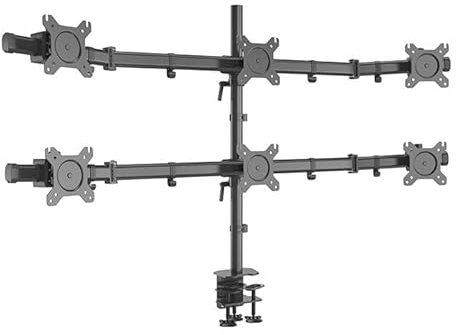 SKYTECH Premium 6 Monitor Bracket Arm Clamp Base Stand - Adjustable Multi-Screen Mount with Heavy-Duty Support for Office Trading Gaming Setups 13 inch to 27 inch LCD LED Monitors (BLACK)