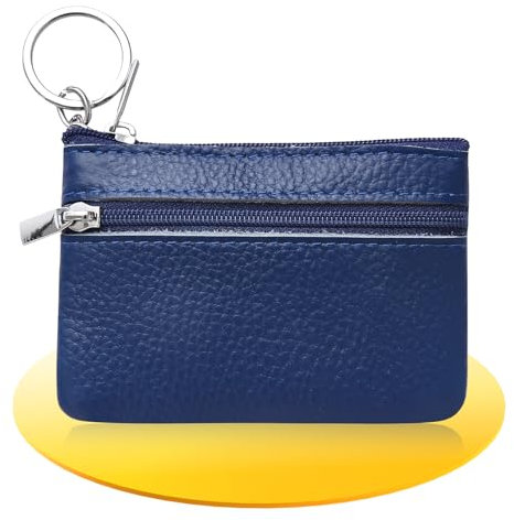 Dimiff Mini Porte-Monnaie en Cuir Véritable, Petit Portefeuille Femme, Porte-Monnaie Femme Petite Taille, Porte-Monnaie à Fermeture Éclair, Porte-Monnaie Femmes Petite Taille- Bleu