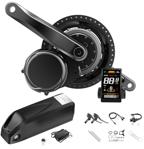 Varstrom Tong-Sheng TSDZ8 48V 750W 2024 Version Kit de Conversion de Vélos Électrique avec 48V20ah Batterie et SWM58 Affichage sur Grand écran pour pédalier BB68-73 mm VTT Vélo de Montagne