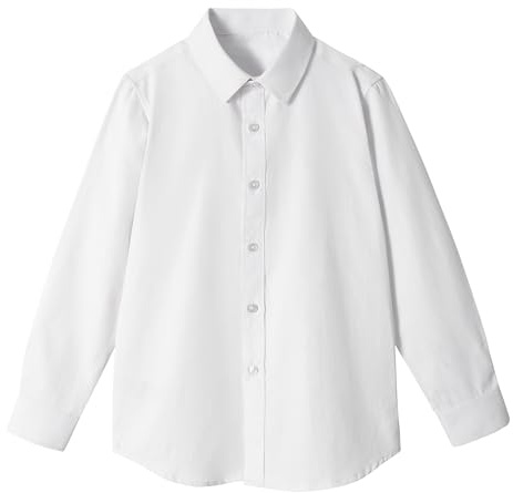 Camisa Manga Larga para Niño - Formal y Escolar, 2-14 Años | Mezcla de algodón suave, corte regular, ideal para la escuela, bodas y comuniones